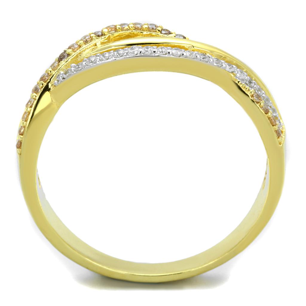 TS252 - Gold+Rhodium 925 Sterling Silver Ring with AAA Grade CZ in Champagne