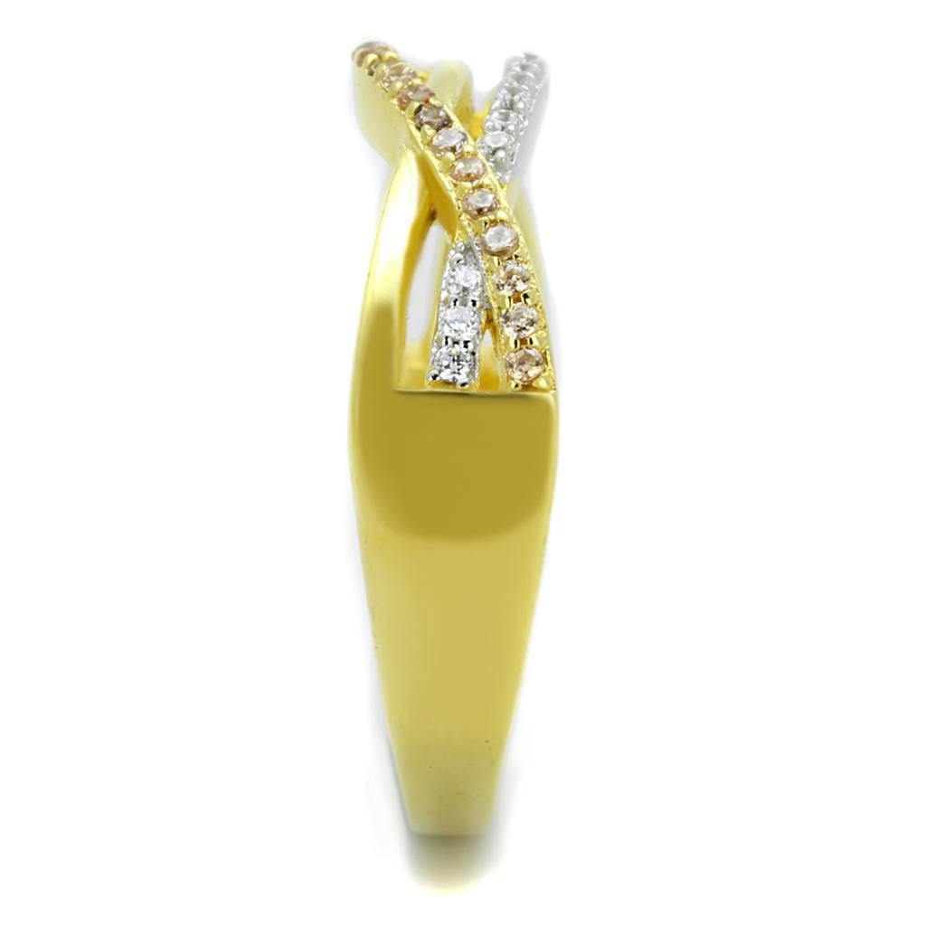 TS252 - Gold+Rhodium 925 Sterling Silver Ring with AAA Grade CZ in Champagne