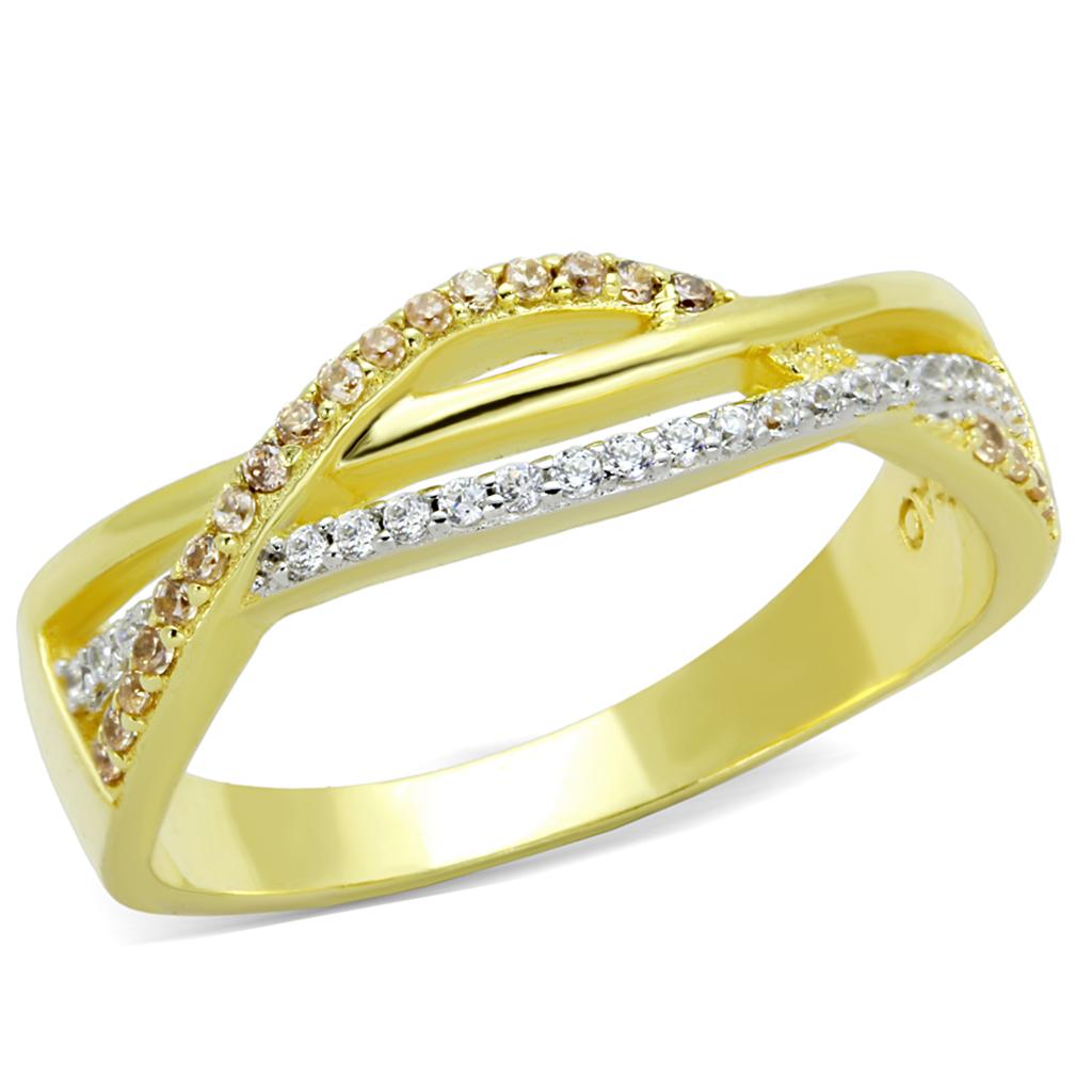 TS252 - Gold+Rhodium 925 Sterling Silver Ring with AAA Grade CZ in Champagne
