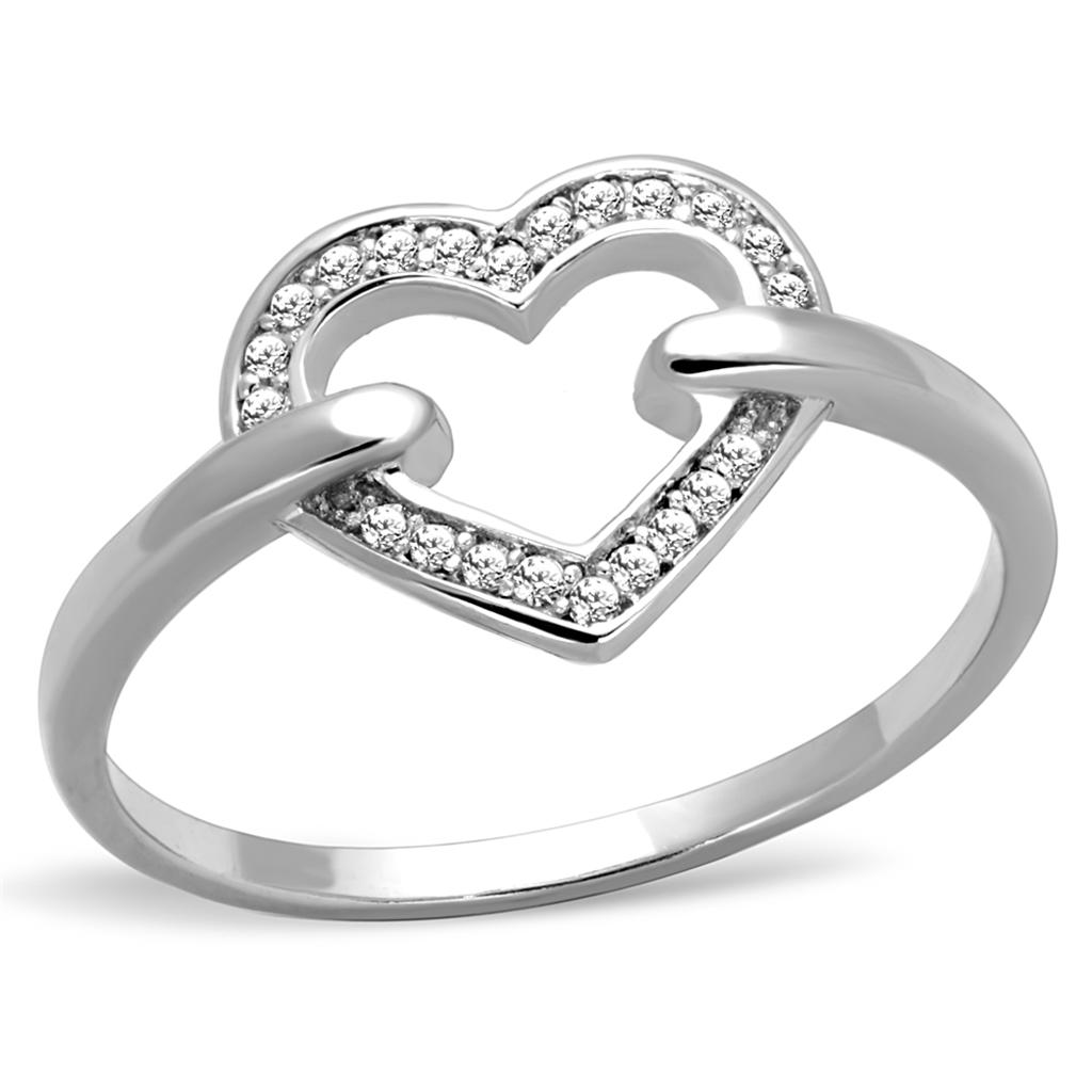 TS256 - Rhodium 925 Sterling Silver Ring with AAA Grade CZ in Clear