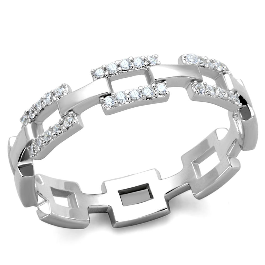 TS257 - Rhodium 925 Sterling Silver Ring with AAA Grade CZ in Clear
