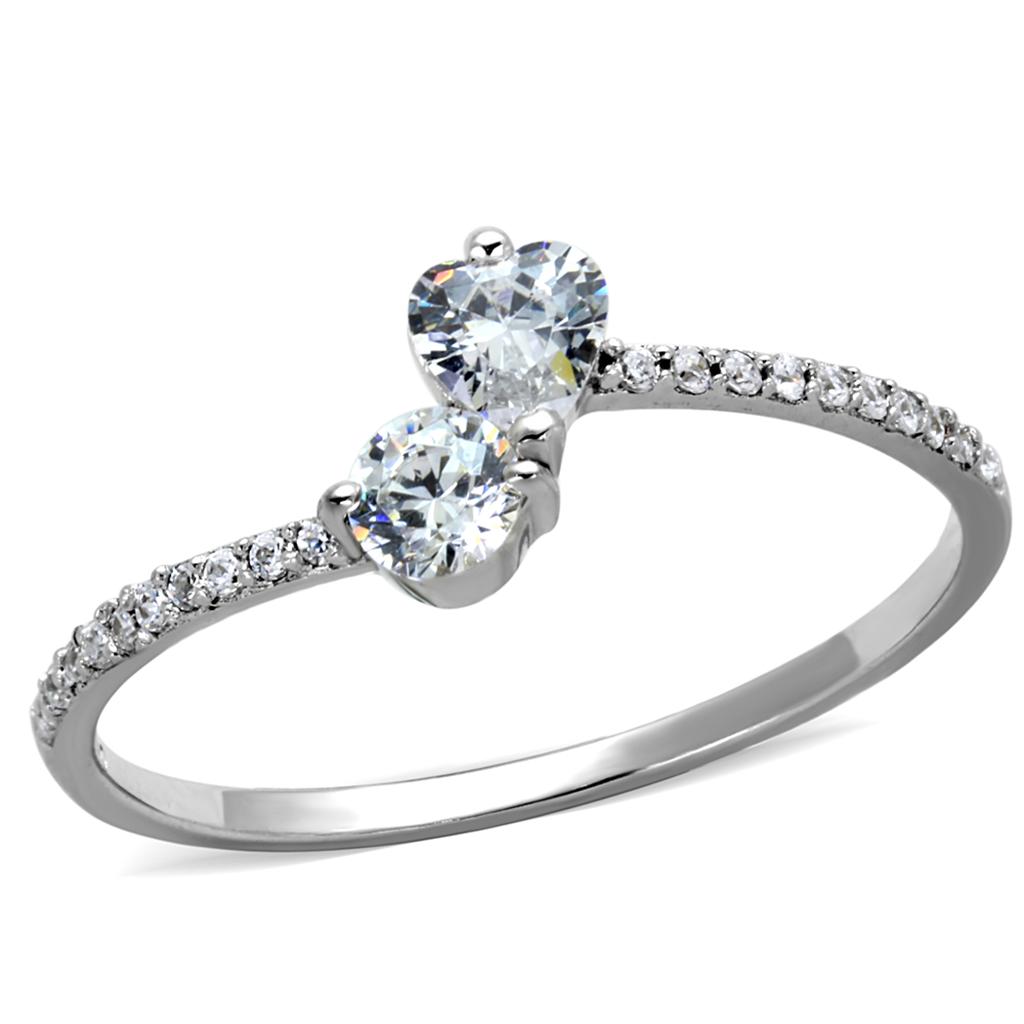 TS258 - Rhodium 925 Sterling Silver Ring with AAA Grade CZ in Clear