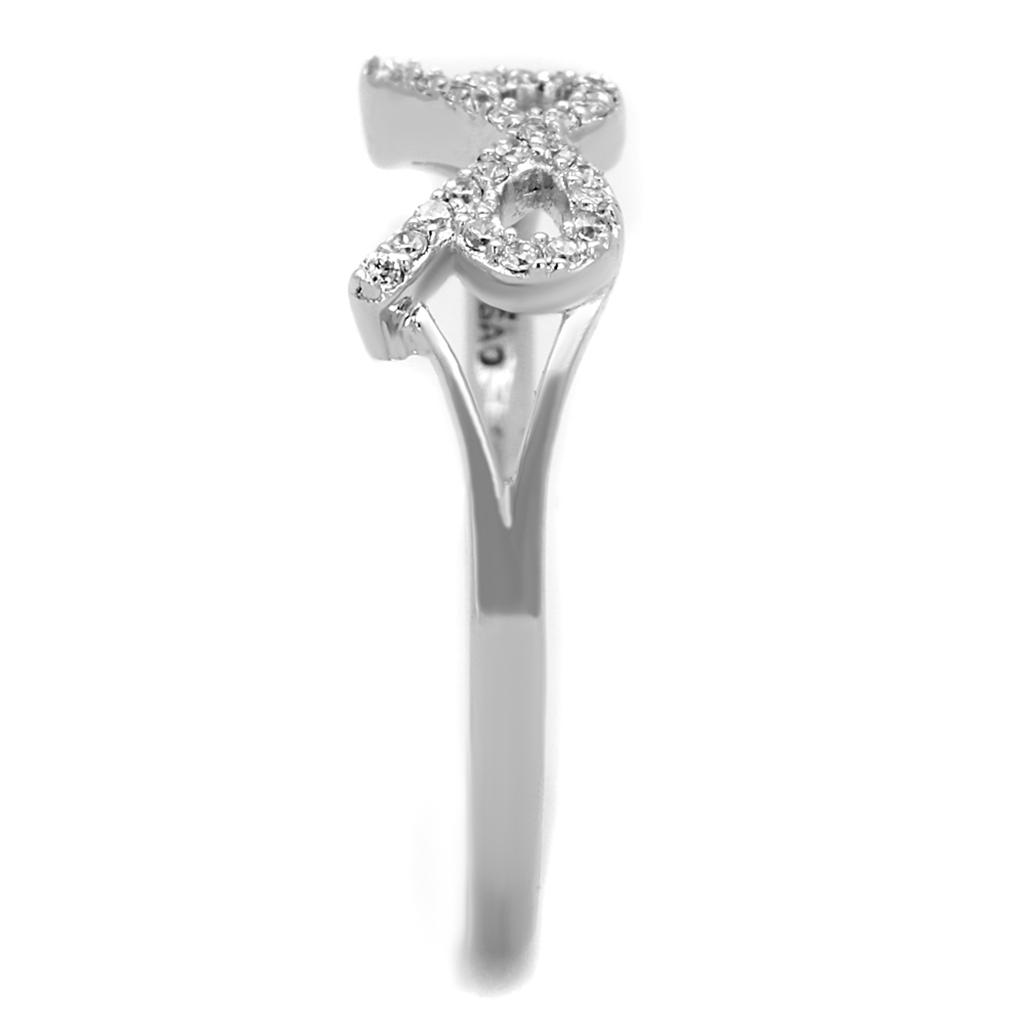 TS259 - Rhodium 925 Sterling Silver Ring with AAA Grade CZ in Clear
