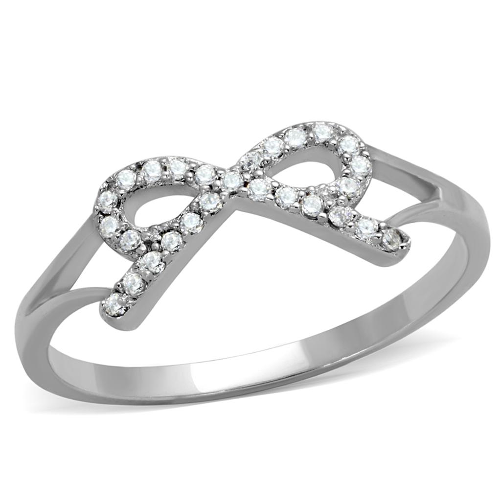 TS259 - Rhodium 925 Sterling Silver Ring with AAA Grade CZ in Clear