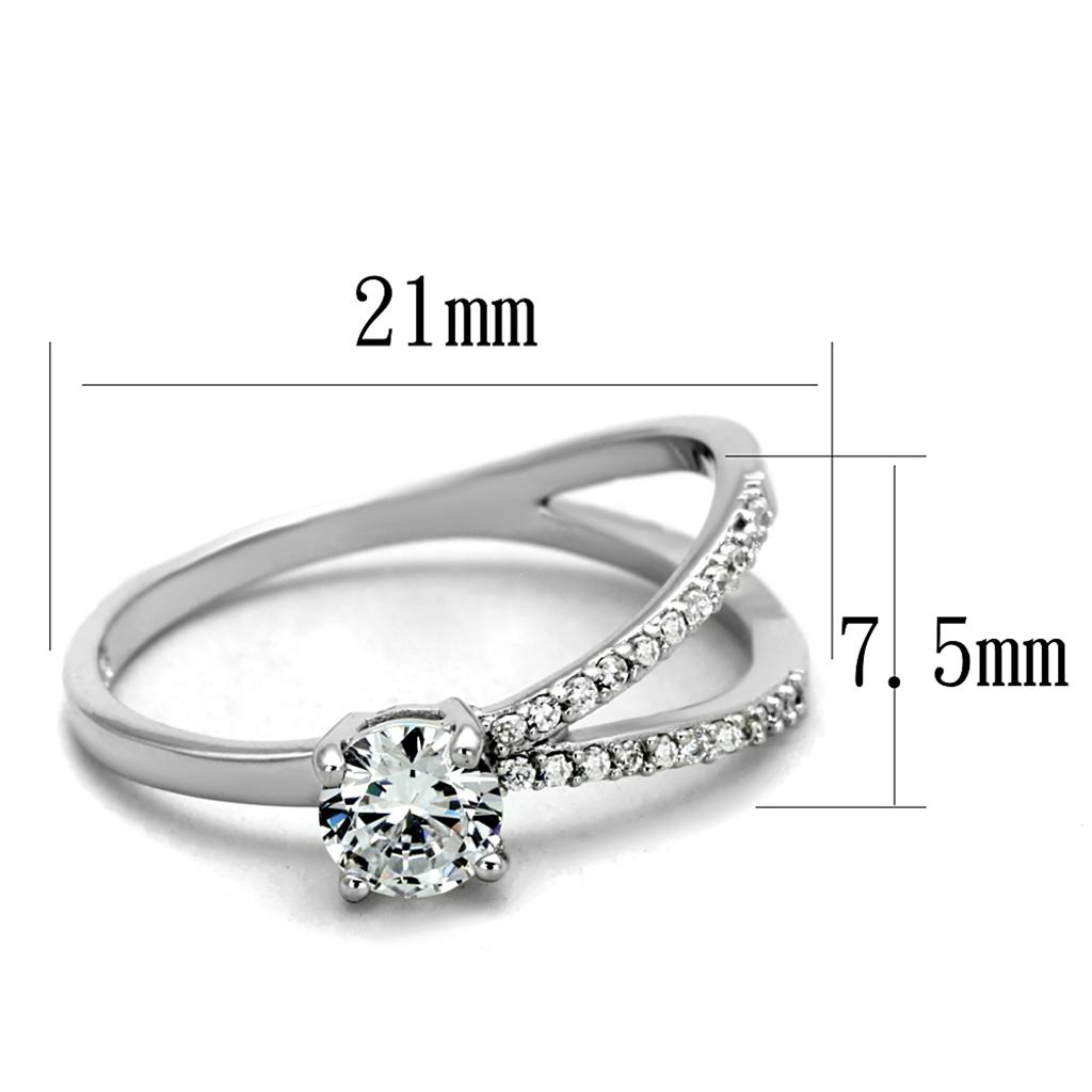 TS261 - Rhodium 925 Sterling Silver Ring with AAA Grade CZ in Clear