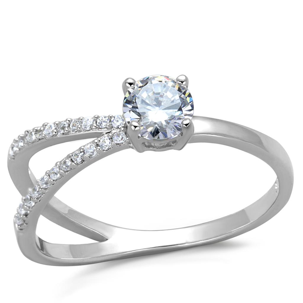 TS261 - Rhodium 925 Sterling Silver Ring with AAA Grade CZ in Clear