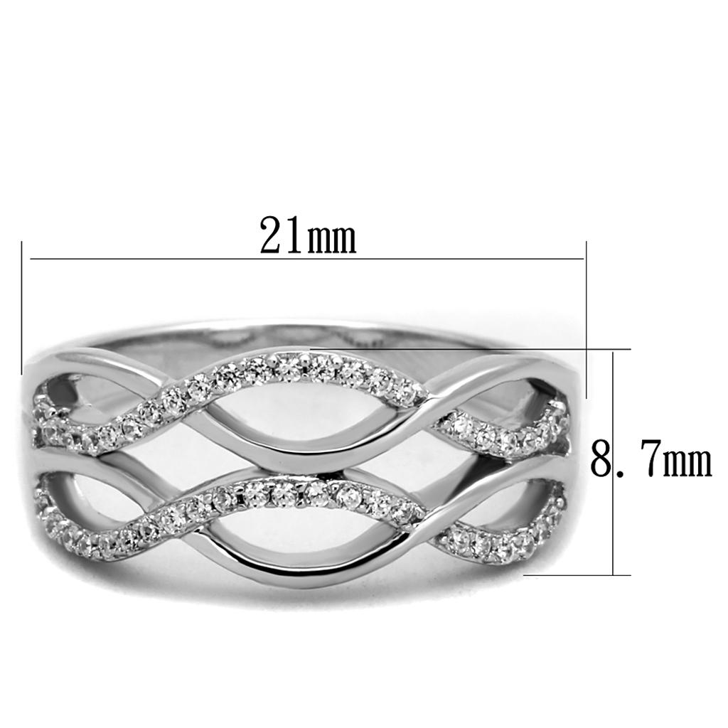 TS266 - Rhodium 925 Sterling Silver Ring with AAA Grade CZ in Clear