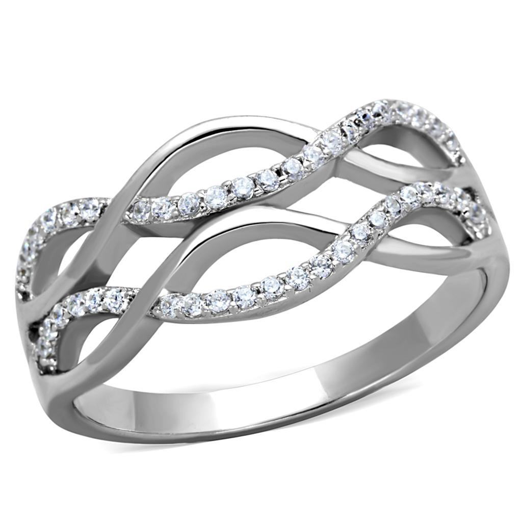 TS266 - Rhodium 925 Sterling Silver Ring with AAA Grade CZ in Clear