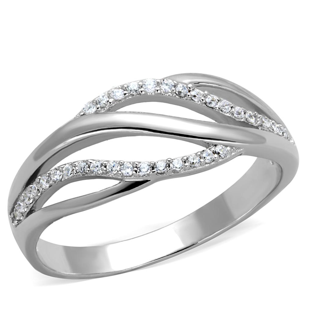 TS268 - Rhodium 925 Sterling Silver Ring with AAA Grade CZ in Clear