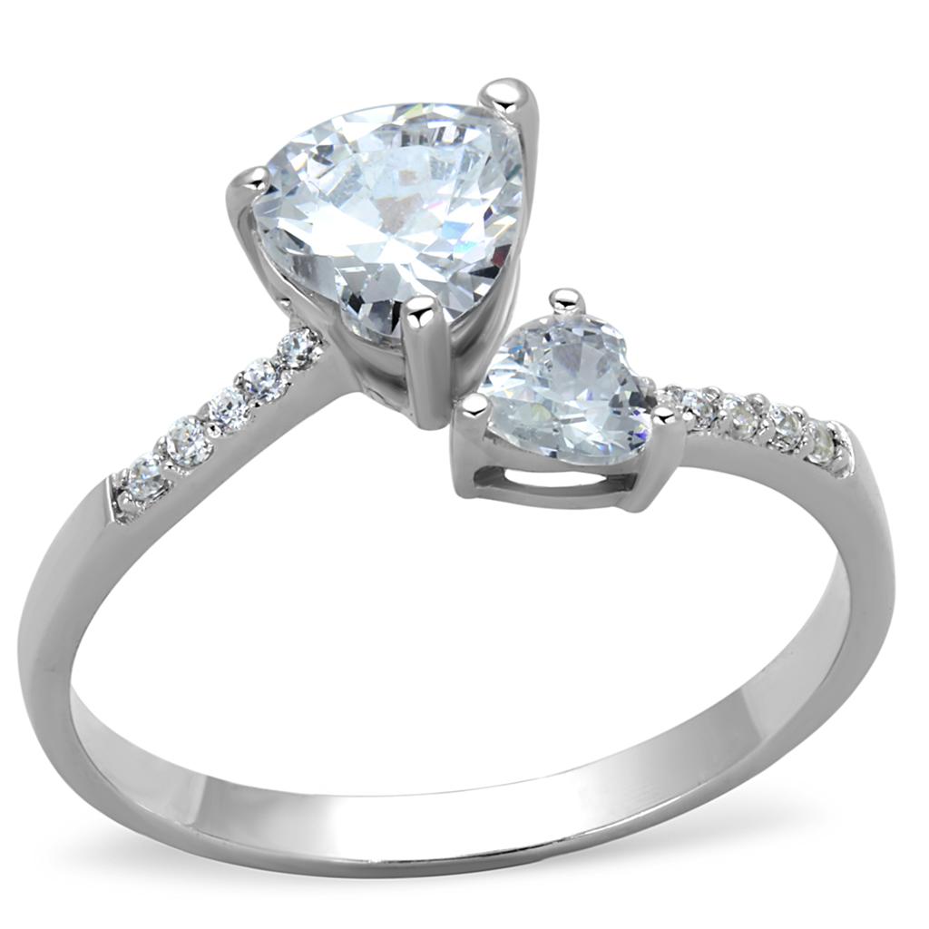 TS271 - Rhodium 925 Sterling Silver Ring with AAA Grade CZ in Clear