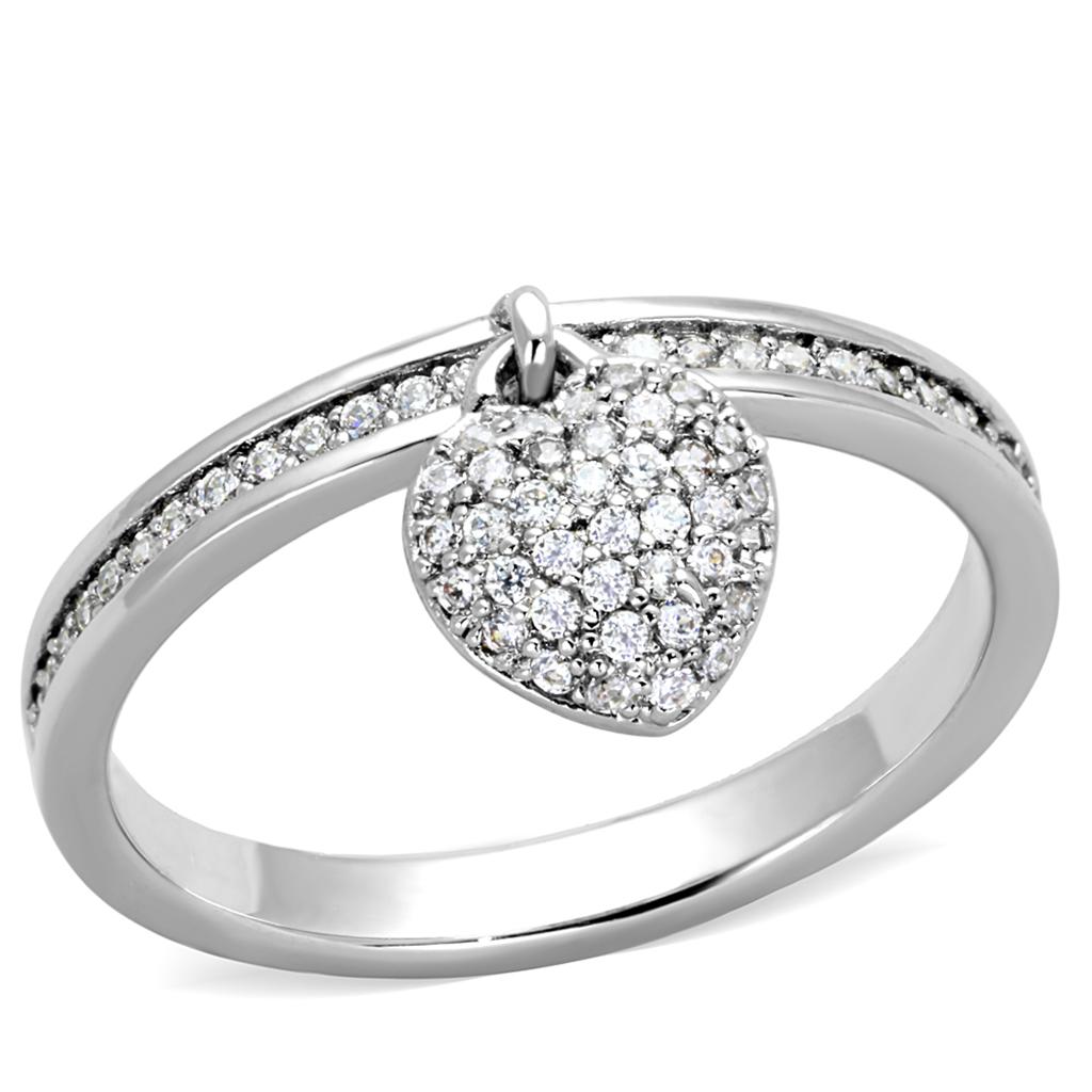 TS275 - Rhodium 925 Sterling Silver Ring with AAA Grade CZ in Clear