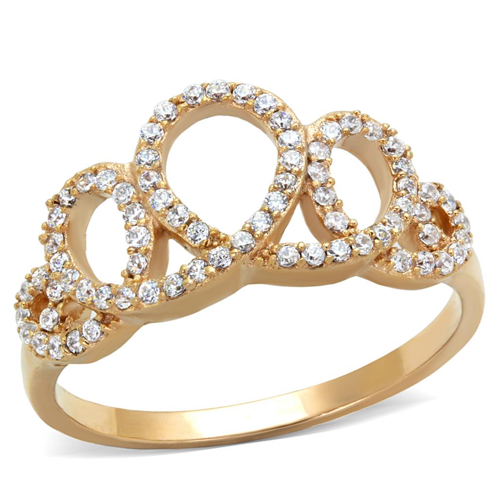 TS279 - Rose Gold 925 Sterling Silver Ring with AAA Grade CZ in Clear