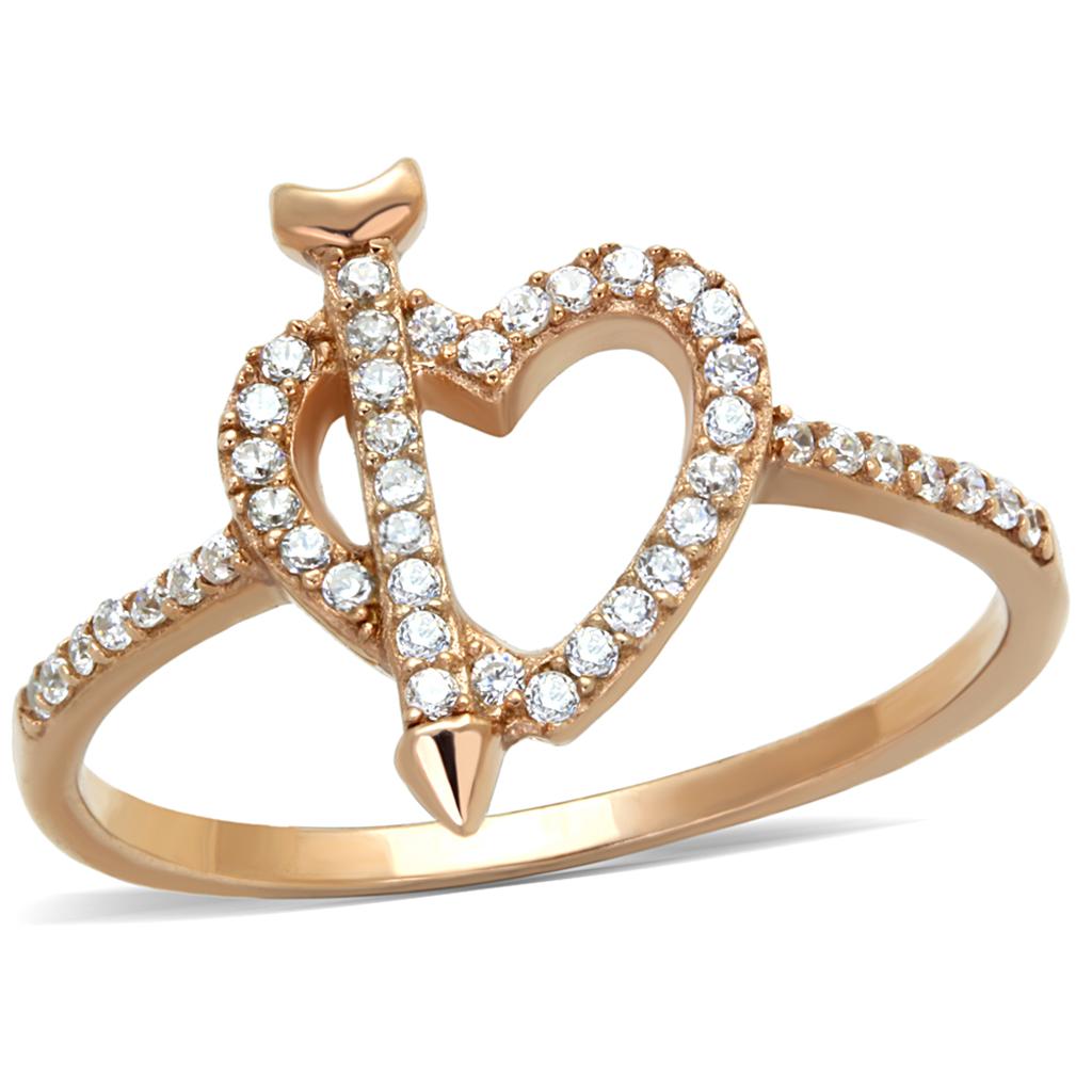 TS281 - Rose Gold 925 Sterling Silver Ring with AAA Grade CZ in Clear