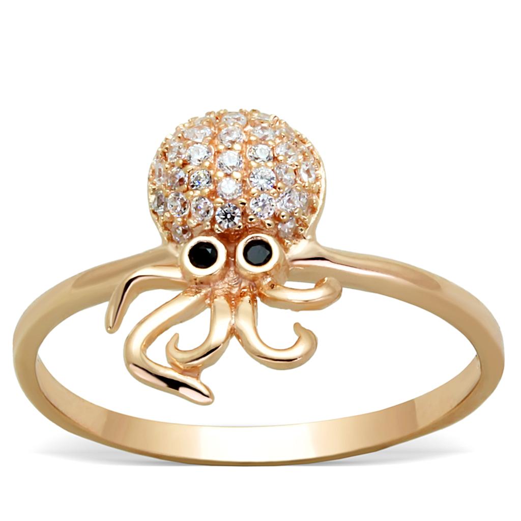 TS282 - Rose Gold 925 Sterling Silver Ring with AAA Grade CZ in Black Diamond