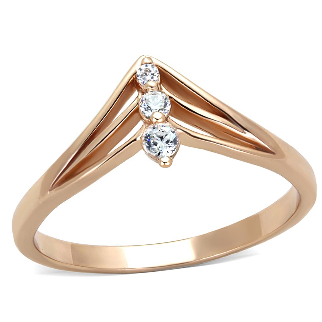 TS283 - Rose Gold 925 Sterling Silver Ring with AAA Grade CZ in Clear