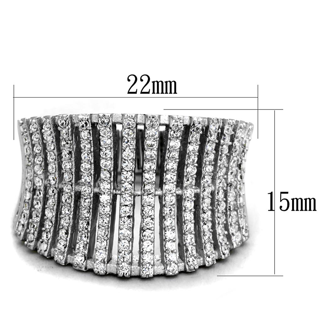 TS302 - Rhodium 925 Sterling Silver Ring with AAA Grade CZ in Clear