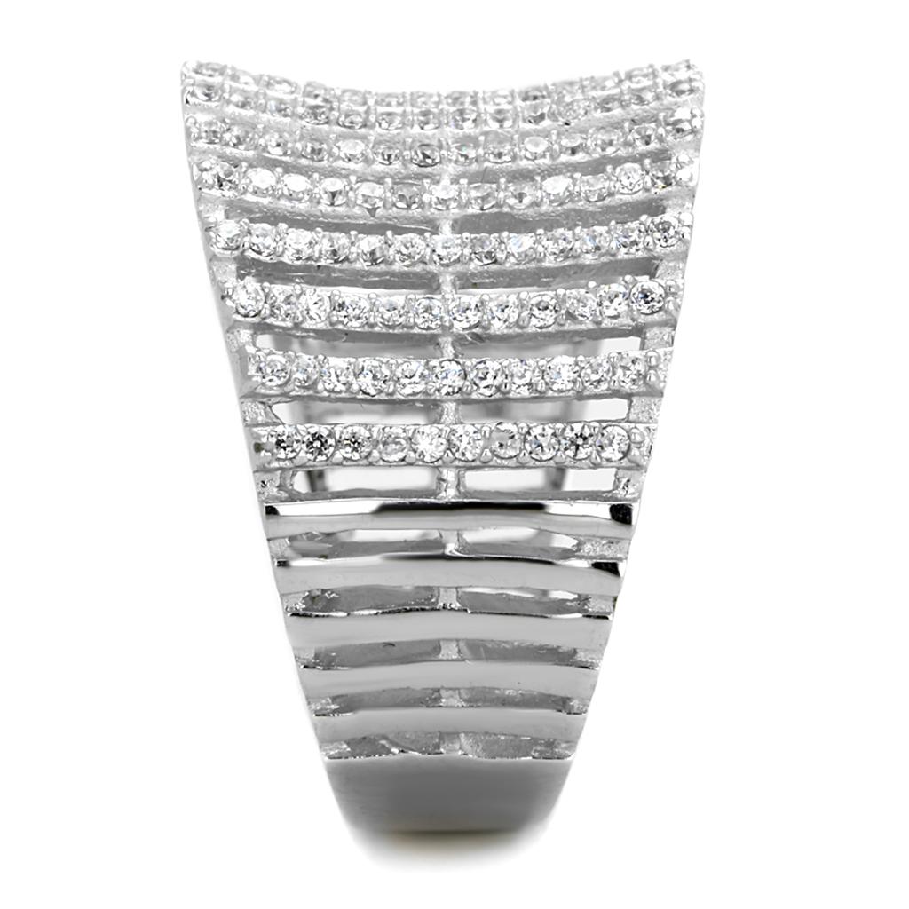 TS302 - Rhodium 925 Sterling Silver Ring with AAA Grade CZ in Clear