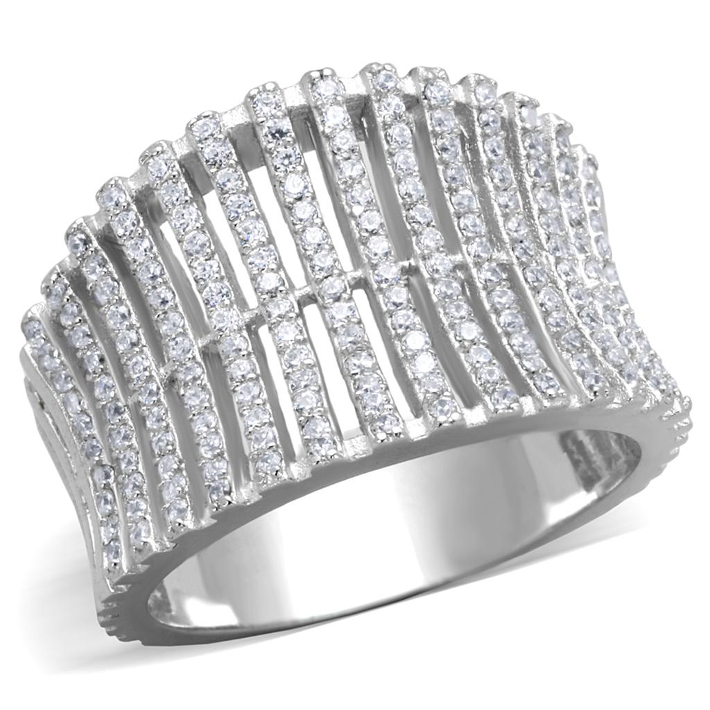 TS302 - Rhodium 925 Sterling Silver Ring with AAA Grade CZ in Clear