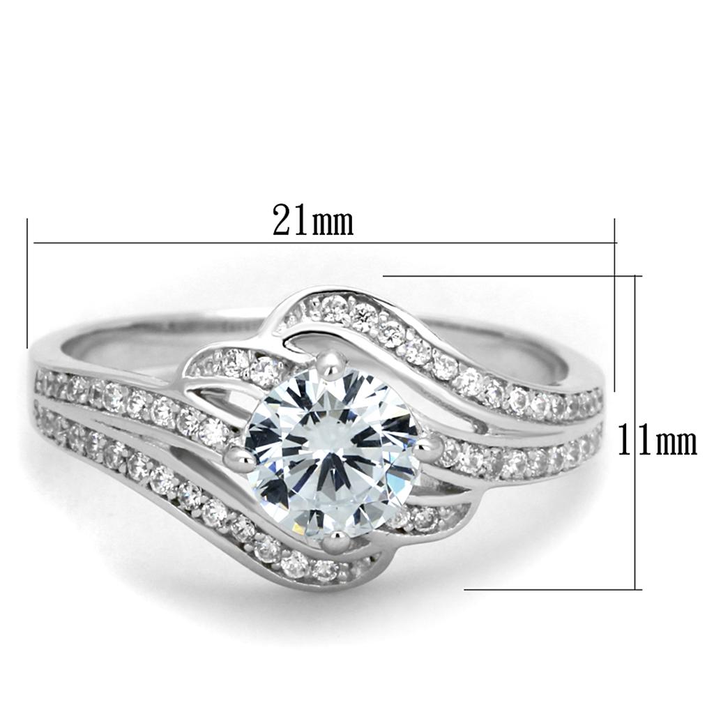 TS303 - Rhodium 925 Sterling Silver Ring with AAA Grade CZ in Clear