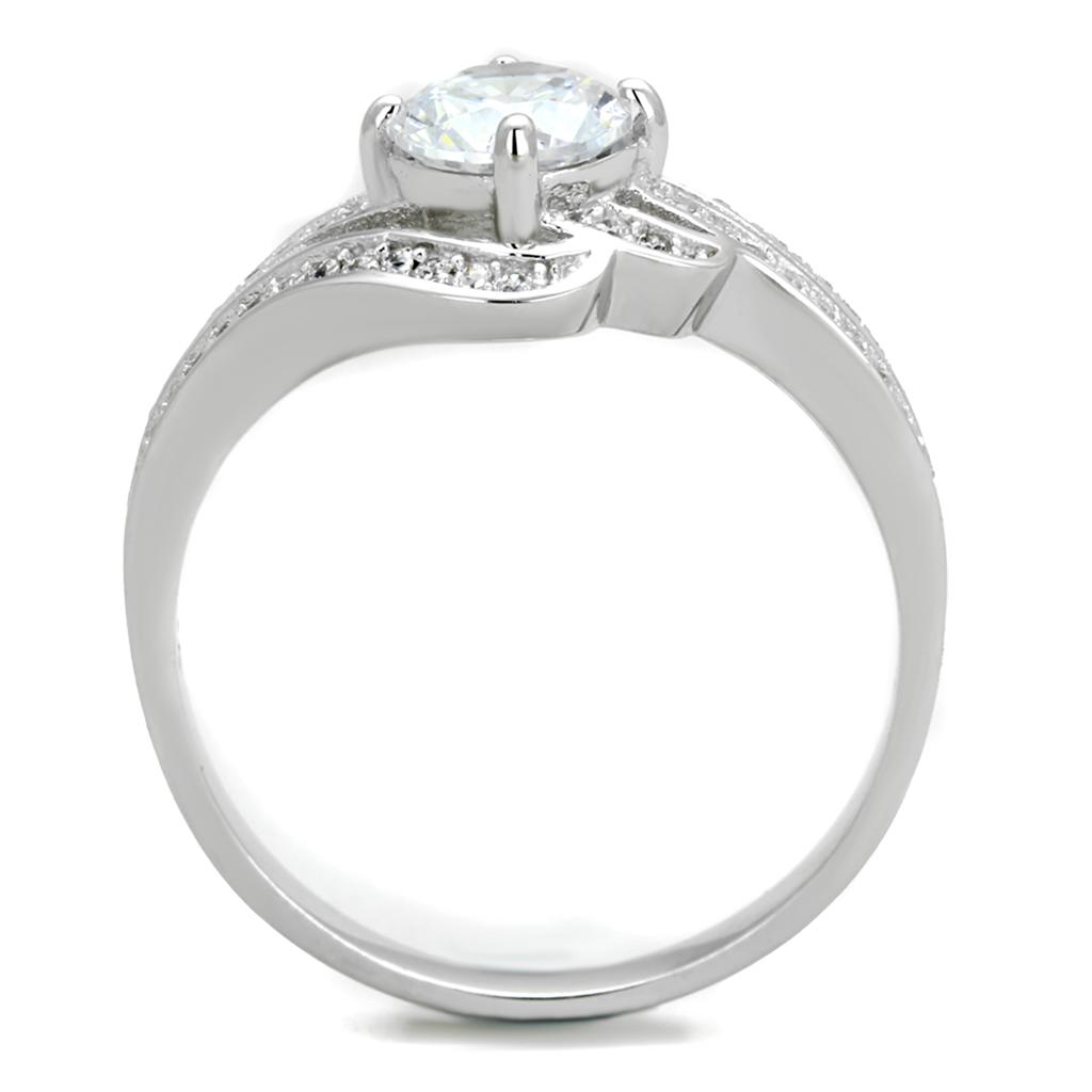 TS303 - Rhodium 925 Sterling Silver Ring with AAA Grade CZ in Clear