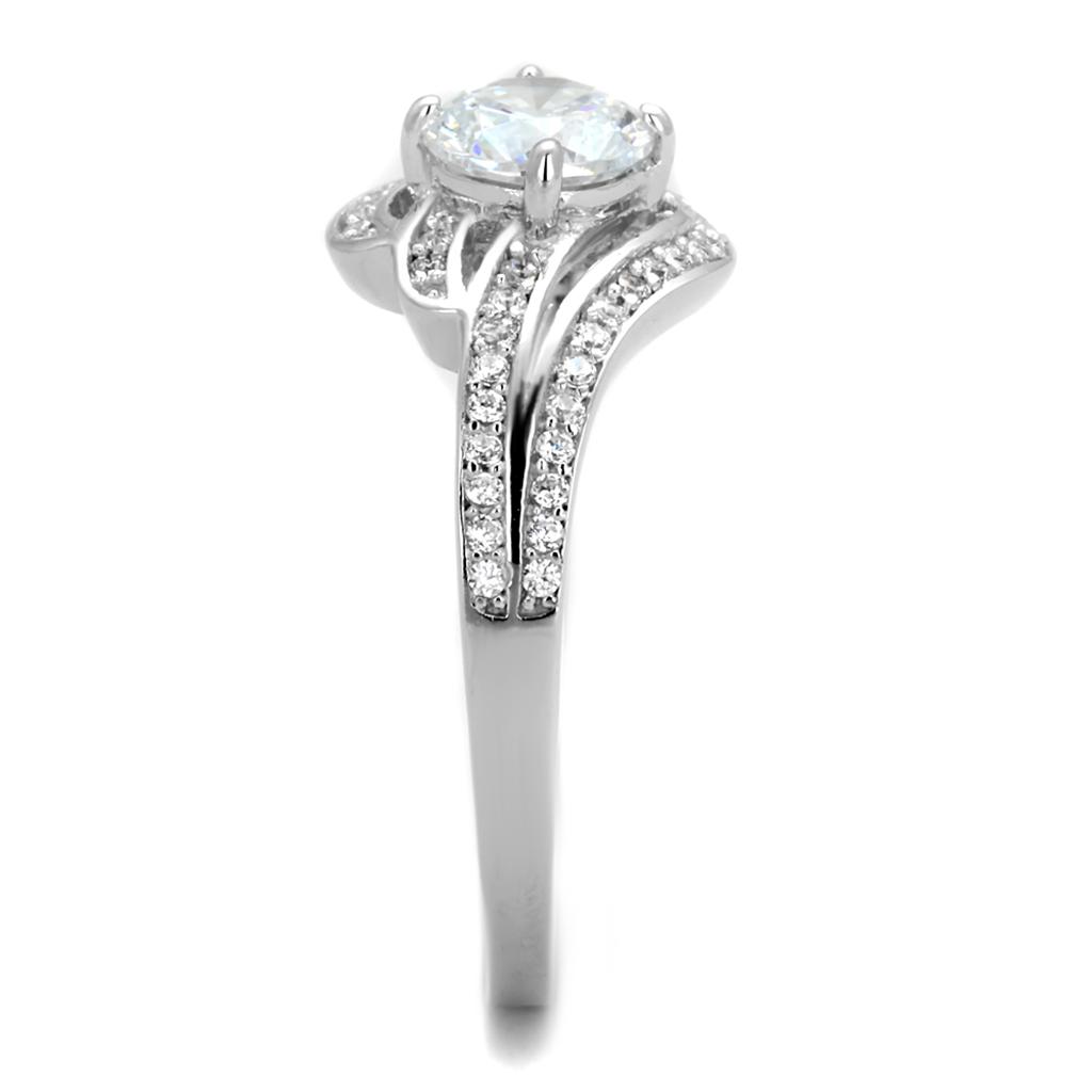 TS303 - Rhodium 925 Sterling Silver Ring with AAA Grade CZ in Clear