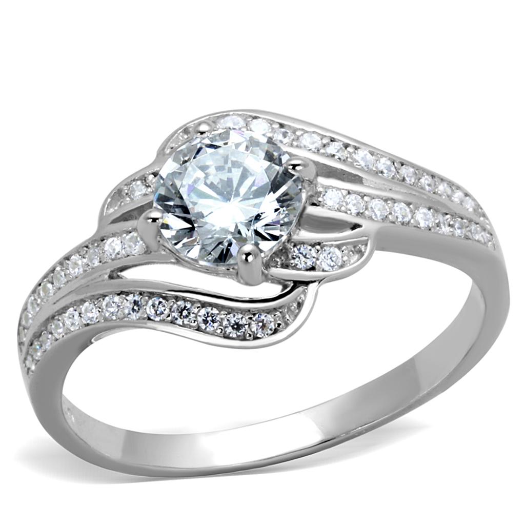 TS303 - Rhodium 925 Sterling Silver Ring with AAA Grade CZ in Clear
