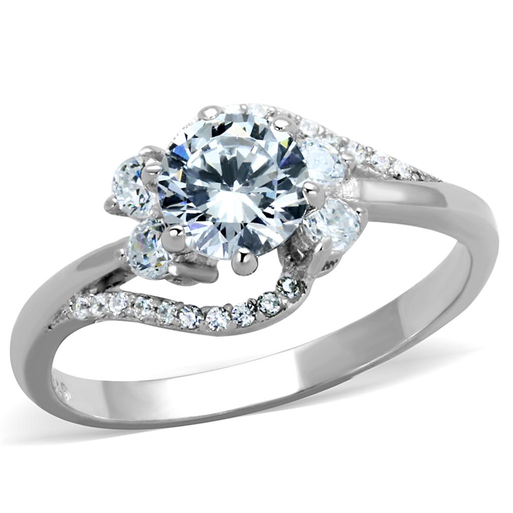 TS305 - Rhodium 925 Sterling Silver Ring with AAA Grade CZ in Clear