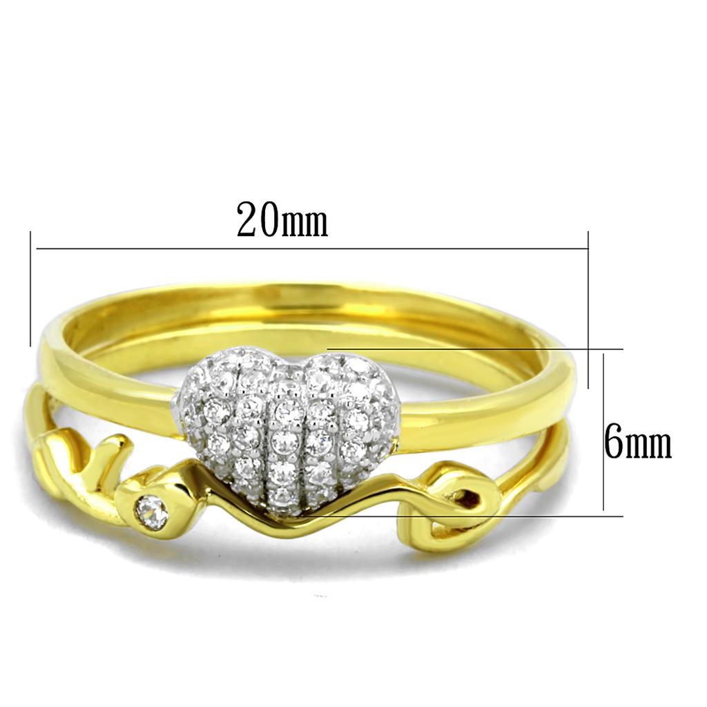 TS311 - Gold+Rhodium 925 Sterling Silver Ring with AAA Grade CZ in Clear