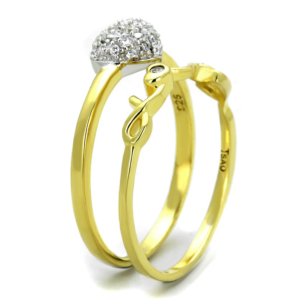 TS311 - Gold+Rhodium 925 Sterling Silver Ring with AAA Grade CZ in Clear