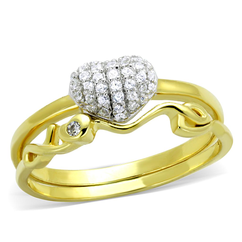 TS311 - Gold+Rhodium 925 Sterling Silver Ring with AAA Grade CZ in Clear