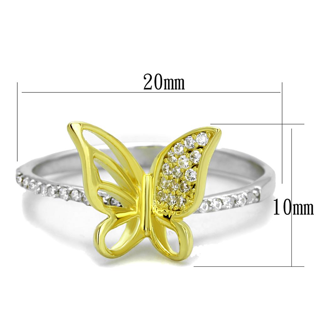 TS312 - Reverse Two-Tone 925 Sterling Silver Ring with AAA Grade CZ in Clear