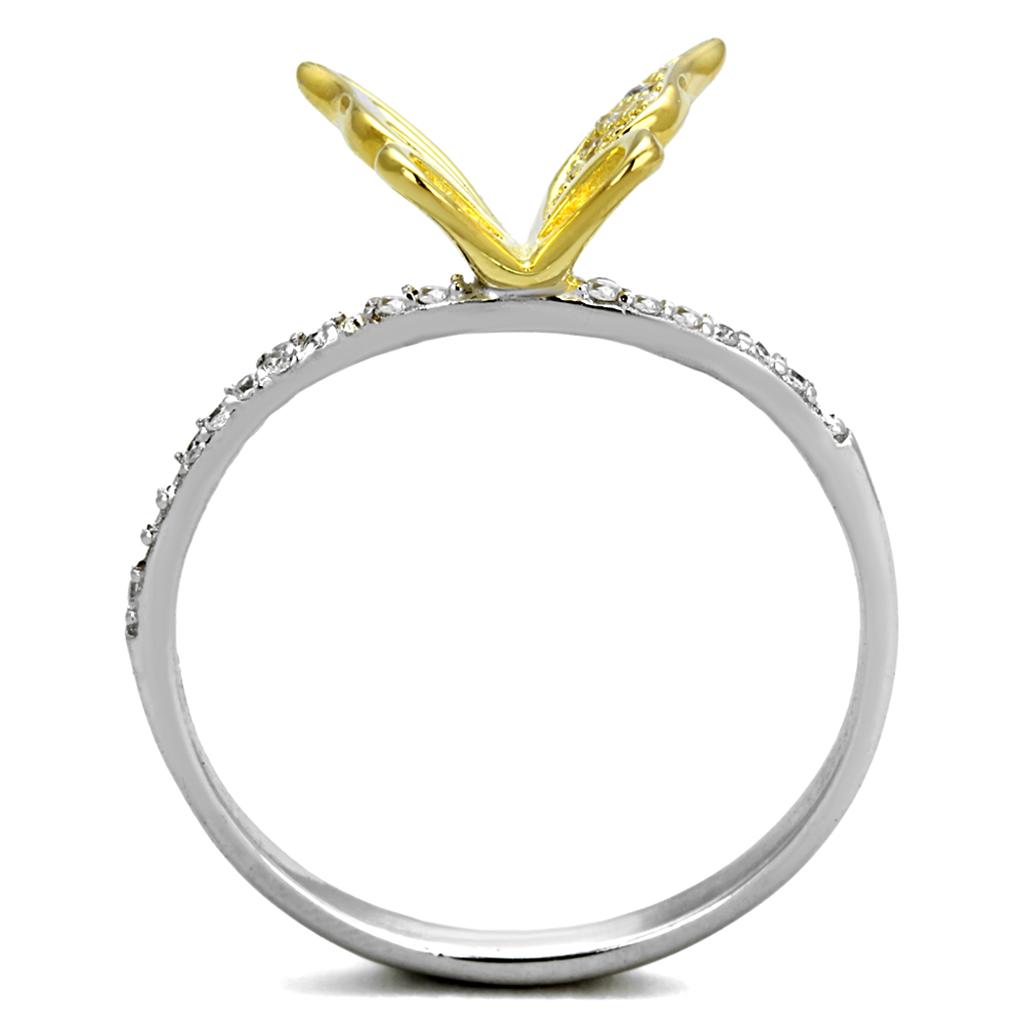 TS312 - Reverse Two-Tone 925 Sterling Silver Ring with AAA Grade CZ in Clear