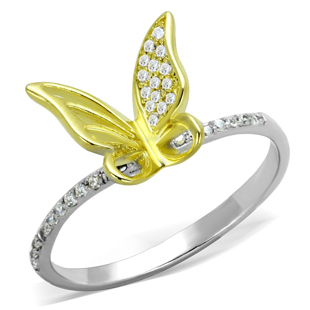 TS312 - Reverse Two-Tone 925 Sterling Silver Ring with AAA Grade CZ in Clear