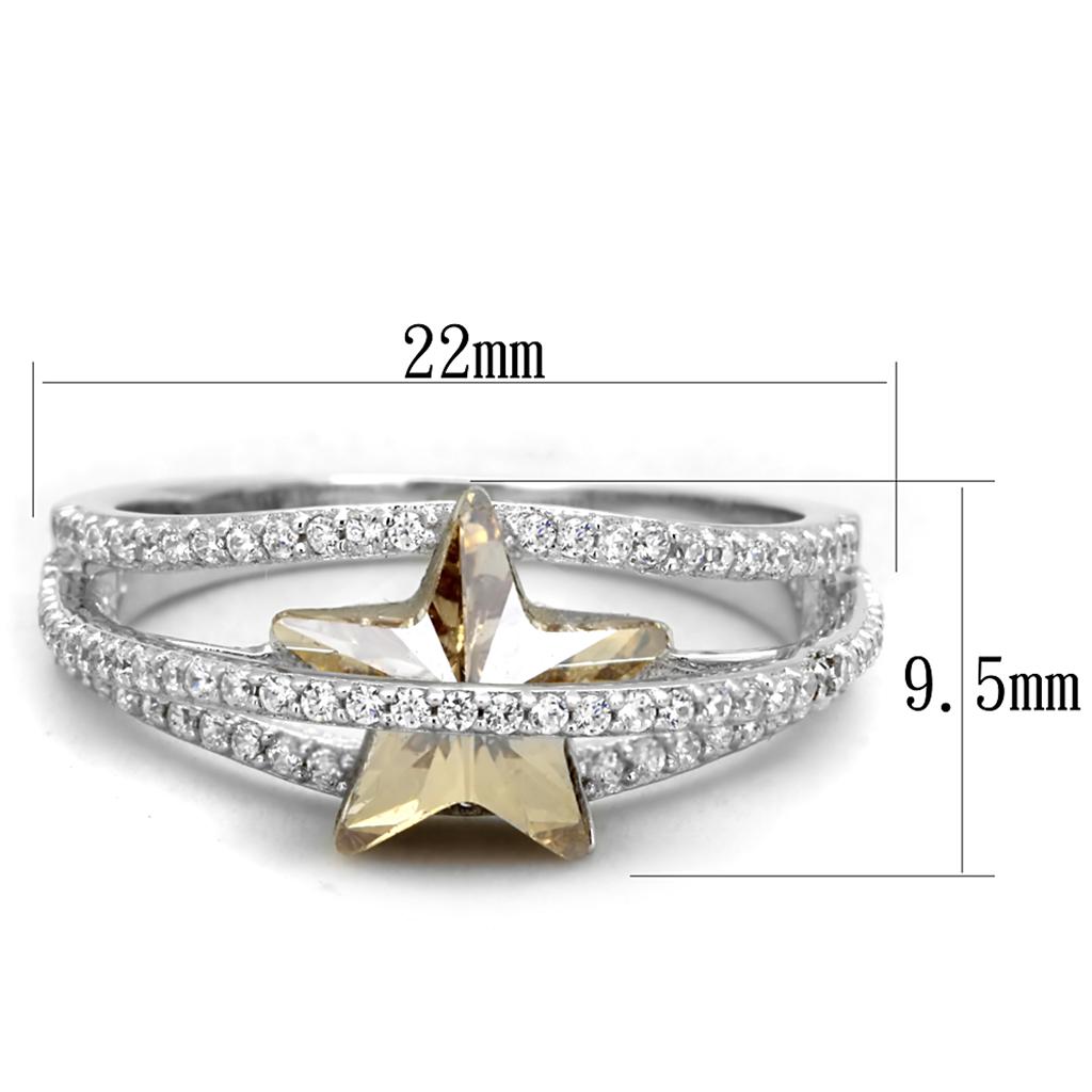 TS315 - Rhodium 925 Sterling Silver Ring with Top Grade Crystal in Citrine Yellow