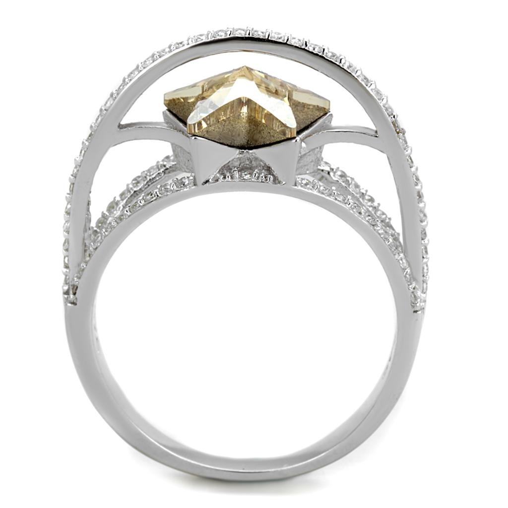 TS315 - Rhodium 925 Sterling Silver Ring with Top Grade Crystal in Citrine Yellow
