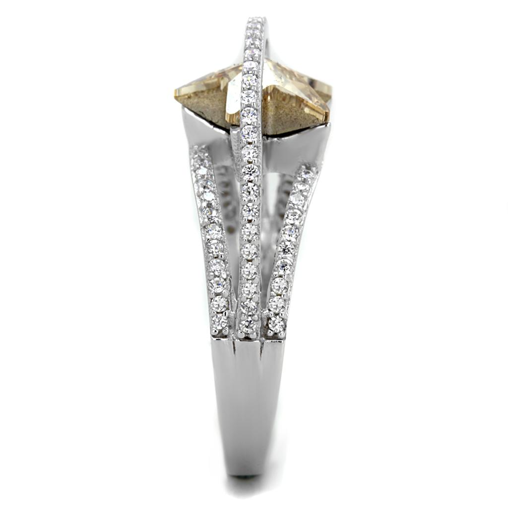 TS315 - Rhodium 925 Sterling Silver Ring with Top Grade Crystal in Citrine Yellow