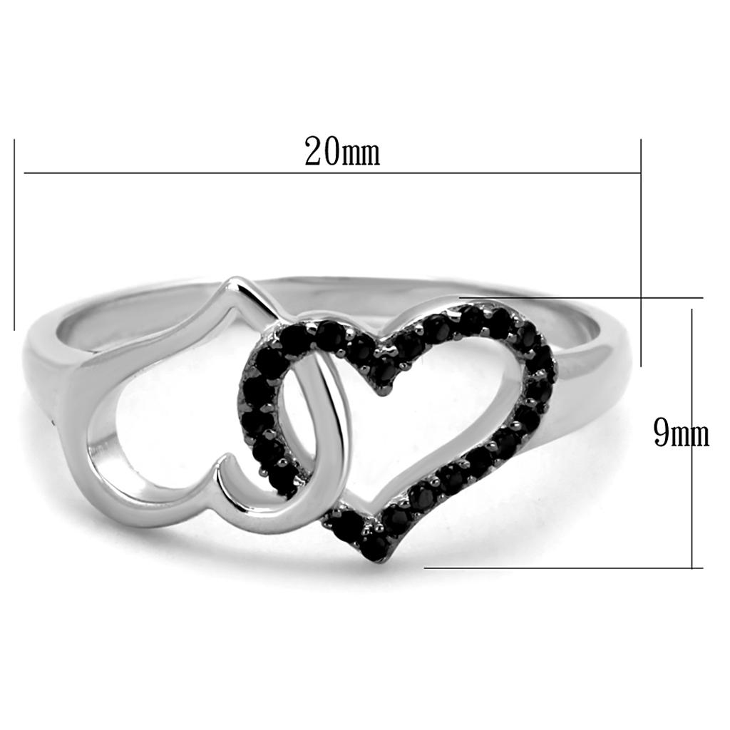 TS316 - Rhodium + Ruthenium 925 Sterling Silver Ring with AAA Grade CZ in Black Diamond