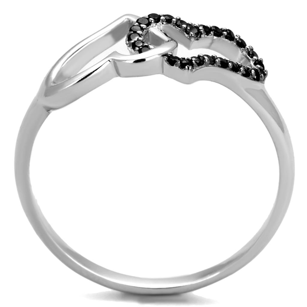 TS316 - Rhodium + Ruthenium 925 Sterling Silver Ring with AAA Grade CZ in Black Diamond