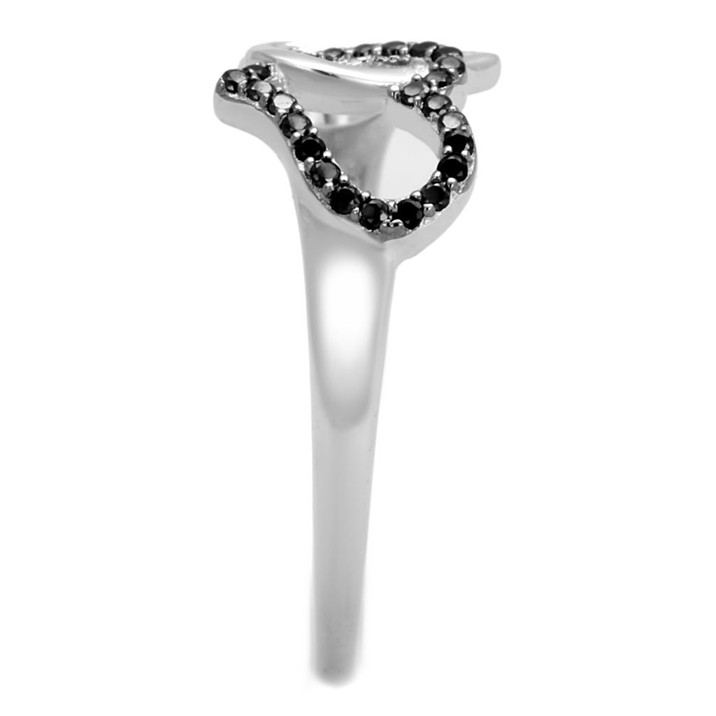 TS316 - Rhodium + Ruthenium 925 Sterling Silver Ring with AAA Grade CZ in Black Diamond
