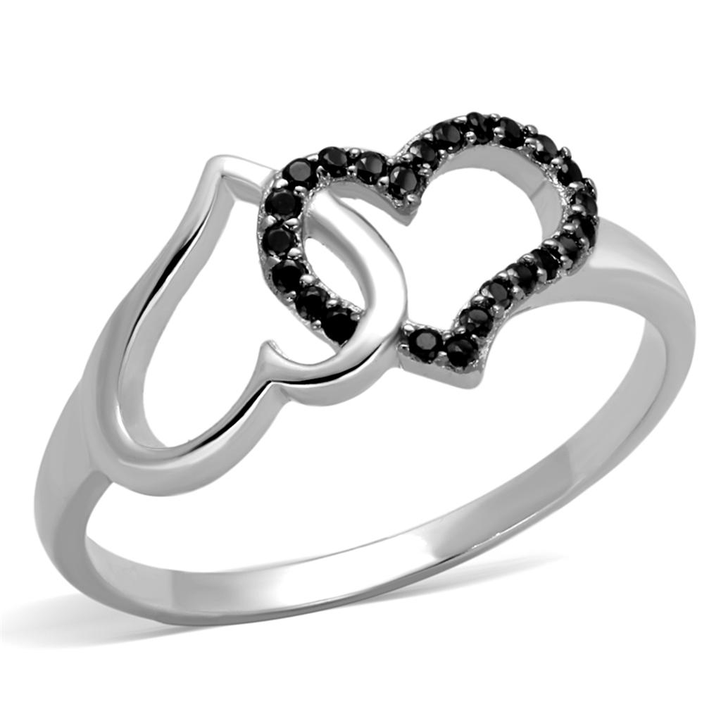 TS316 - Rhodium + Ruthenium 925 Sterling Silver Ring with AAA Grade CZ in Black Diamond