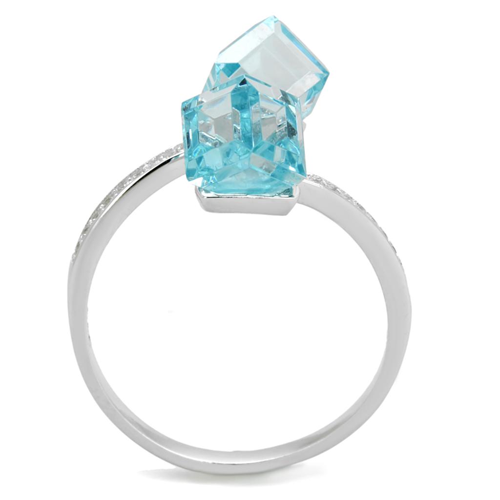 TS317 - Rhodium 925 Sterling Silver Ring with AAA Grade CZ in Sea Blue