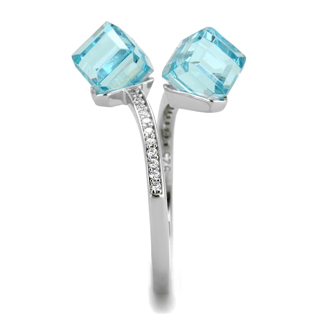 TS317 - Rhodium 925 Sterling Silver Ring with AAA Grade CZ in Sea Blue