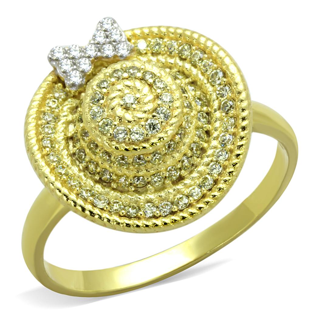 TS320 - Gold+Rhodium 925 Sterling Silver Ring with AAA Grade CZ in Topaz
