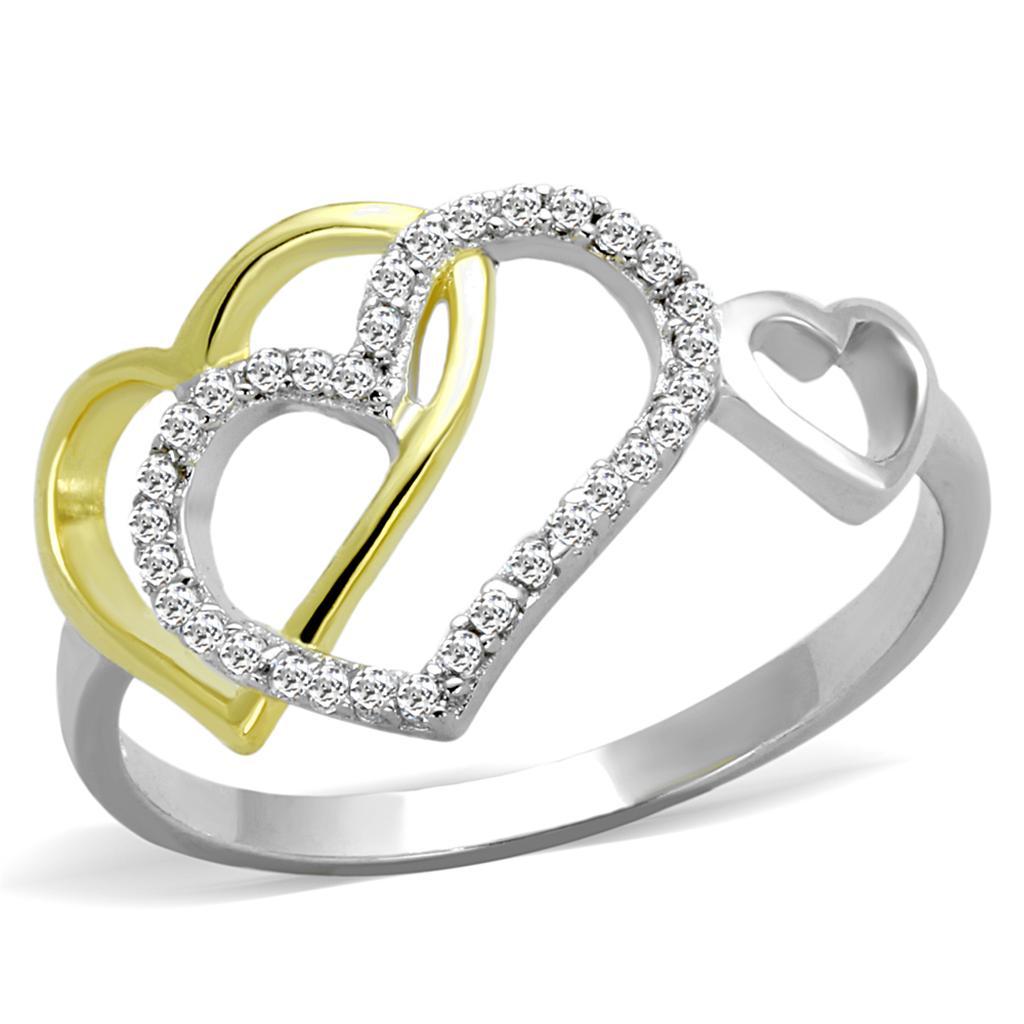 TS321 - Gold+Rhodium 925 Sterling Silver Ring with AAA Grade CZ in Clear