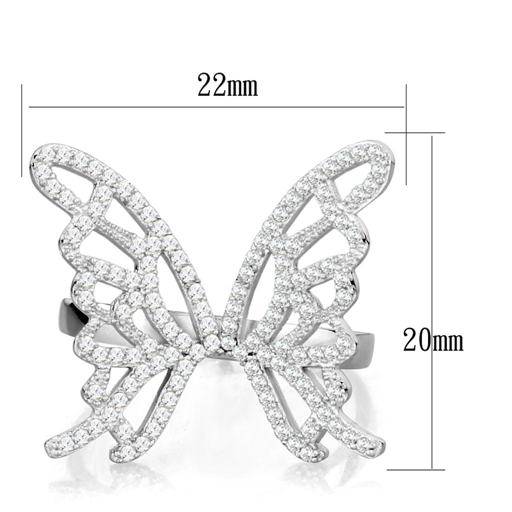 TS330 - Rhodium 925 Sterling Silver Ring with AAA Grade CZ in Clear