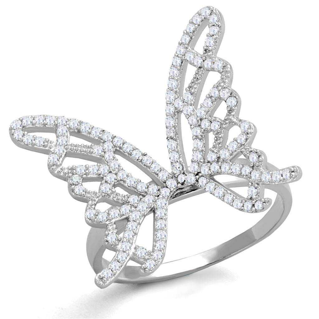 TS330 - Rhodium 925 Sterling Silver Ring with AAA Grade CZ in Clear