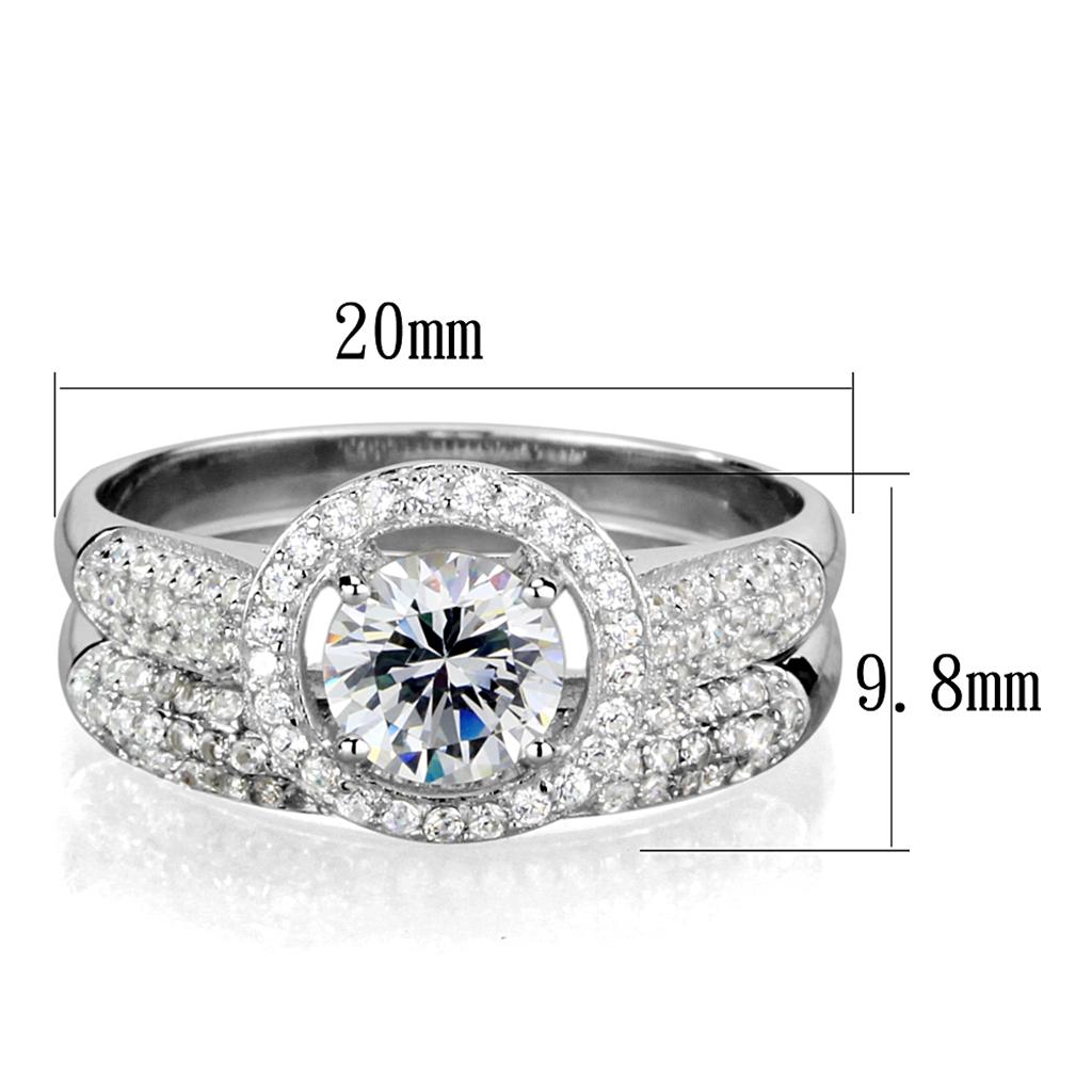 TS331 - Rhodium 925 Sterling Silver Ring with AAA Grade CZ in Clear