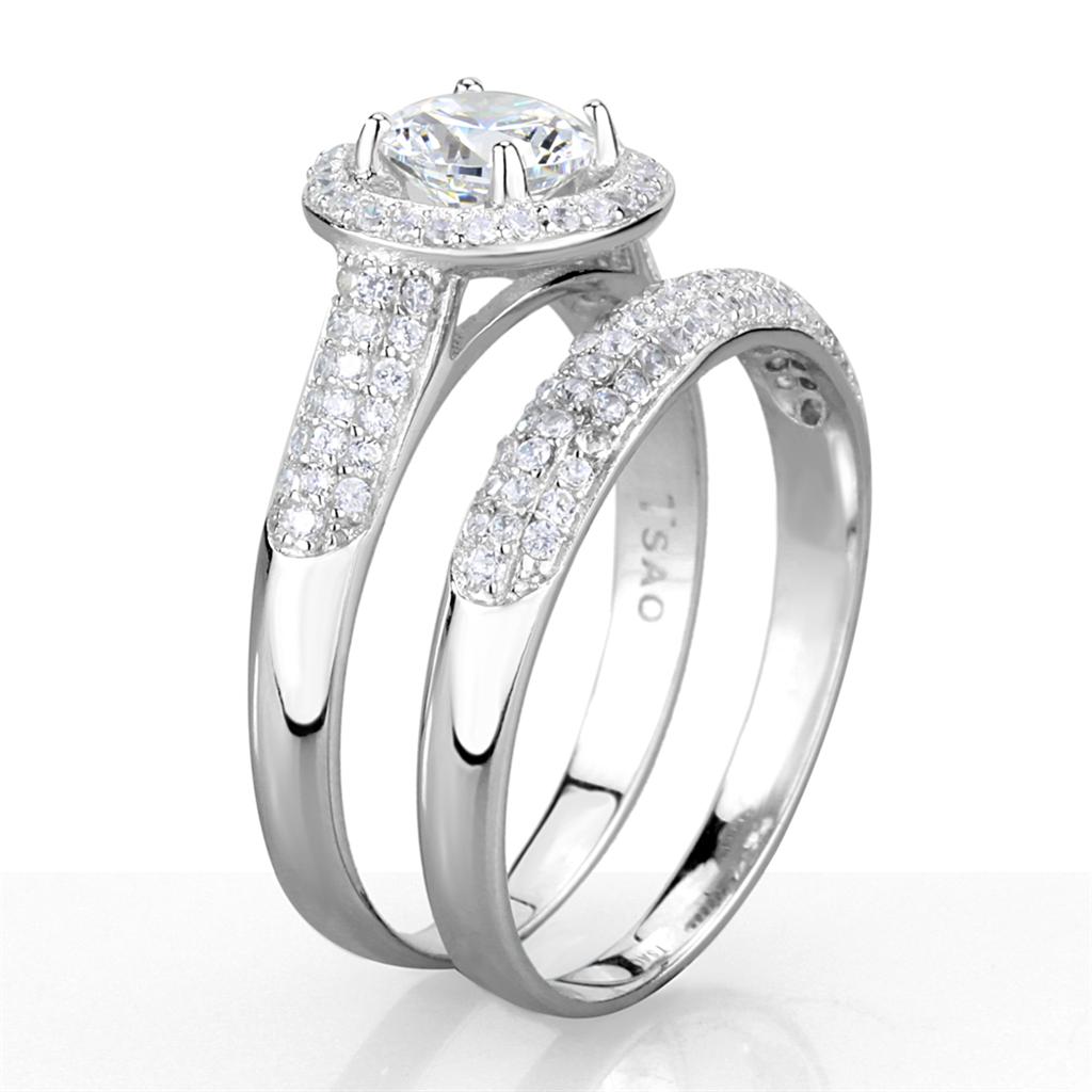 TS331 - Rhodium 925 Sterling Silver Ring with AAA Grade CZ in Clear