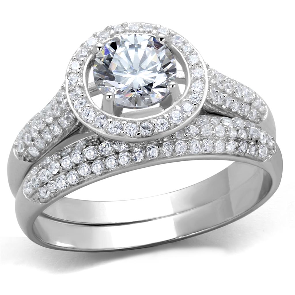TS331 - Rhodium 925 Sterling Silver Ring with AAA Grade CZ in Clear