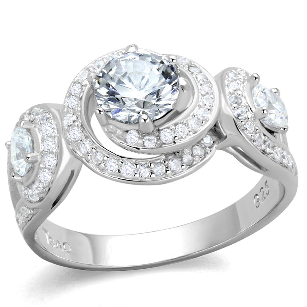 TS332 - Rhodium 925 Sterling Silver Ring with AAA Grade CZ in Clear